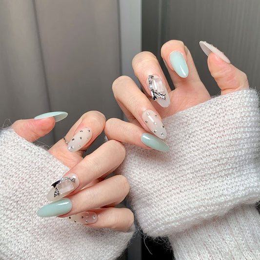 Light Green Nude Diamond Press-On Nails