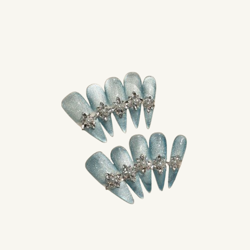 Geode Painting Press-On Nails | Handmade Gold Trim Shell Oval