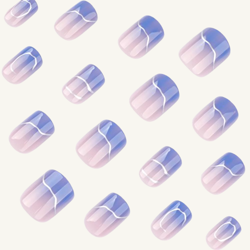 Watercolor Blue Press-On Nails | Silver Line Short Square
