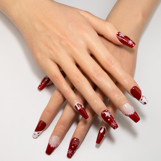 Snowflake Red White Art Press-On Nails