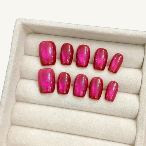 Ruby Cat Eye Press-On Nails | Elegant & Flattering Short Oval Nails
