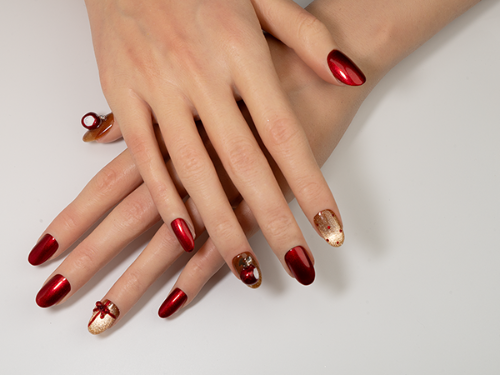 Christmas Apple Press-On Nails | Handmade 3D Apple Bow Short Oval