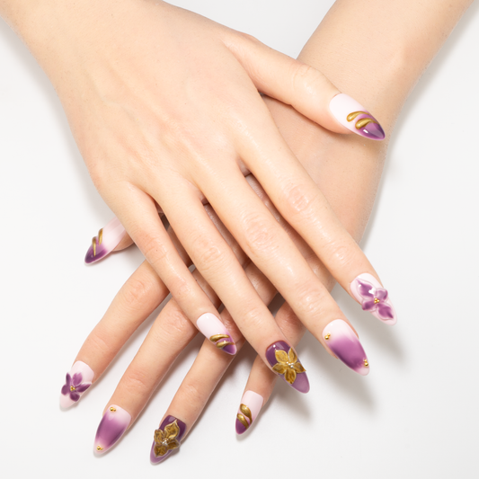 Purple Ombre 3D Floral Press-On Nails