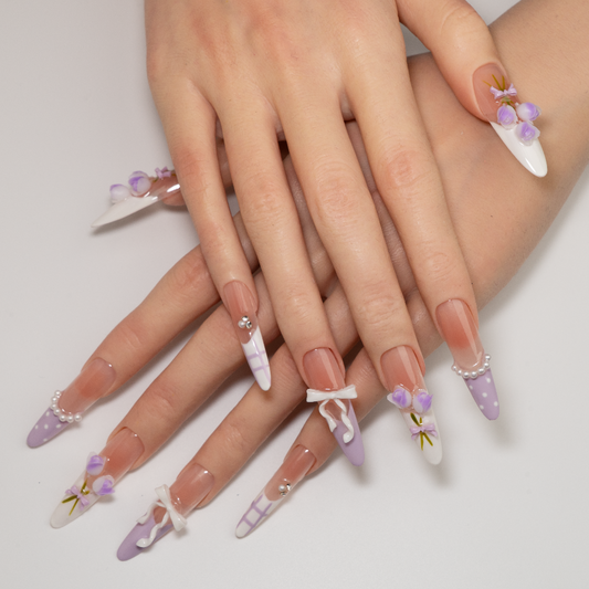 Purple Bow Plaid Press-On Nails