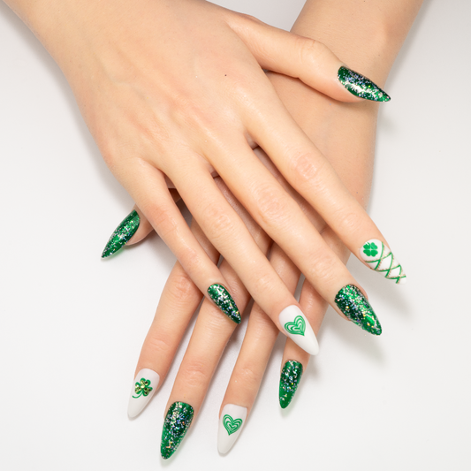 Green Shamrock Glitter Almond Press-On Nails