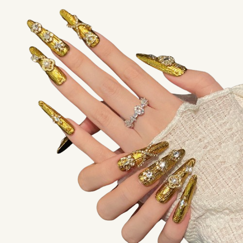 Rococo Reverie Press-On Nails | Handmade Diamond Pearl Dangle Stiletto