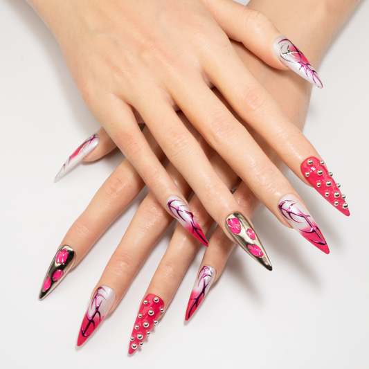 Pink Gold Metal Deco Press-On Nails