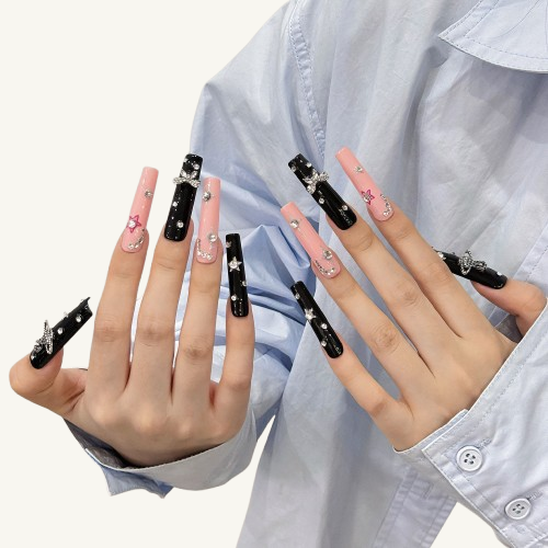 3D Saturn Press-On Nails | Long Square Handmade Fake Nails