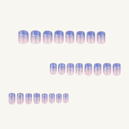 Watercolor Blue Press-On Nails | Silver Line Short Square
