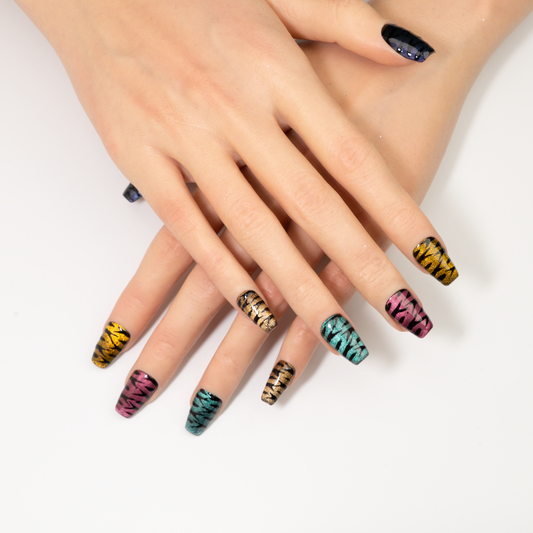 Colorful Tiger Cat Eye Coffin Press-On Nails