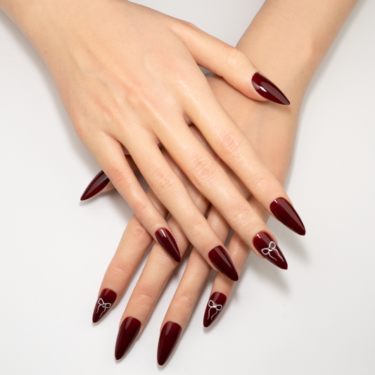 Wine Jelly Bow Long Almond Press-On Nails