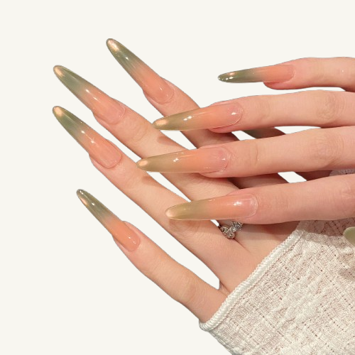 Peach Oolong Press-On Nails | Handmade Ombre Mermaid Jelly