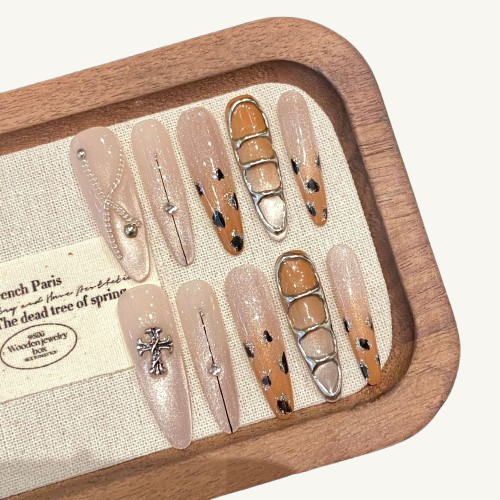 Caramel Leopard Press-On Nails | Long Stiletto Handmade Fake Nails
