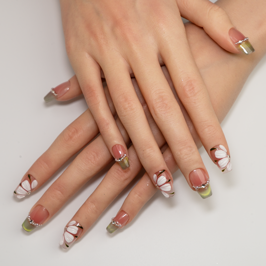 Green Field Flora Coffin Press-On Nails