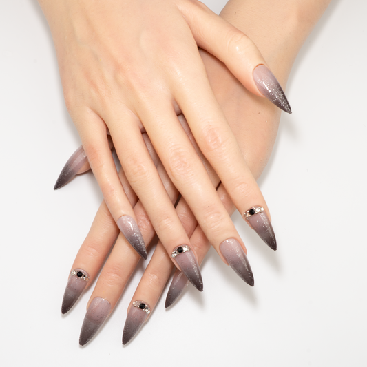 Black Gold Glitter Ombré Stiletto Press-Ons Nails