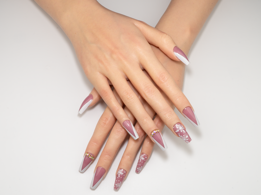 Mauve Snowflake Press-On Nails | Winter Gem Design Coffin