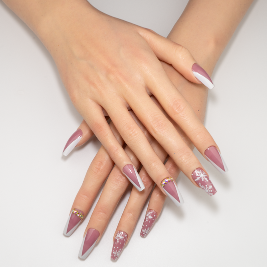 Mauve Snowflake Winter Coffin Press-On Nails