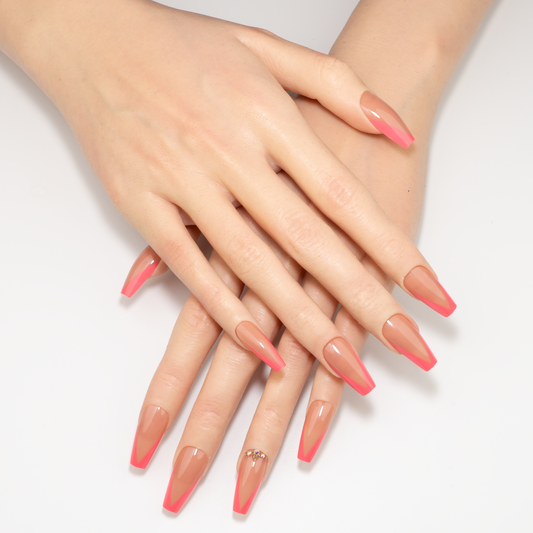 Pink Arrow V-French Coffin Press-On Nails