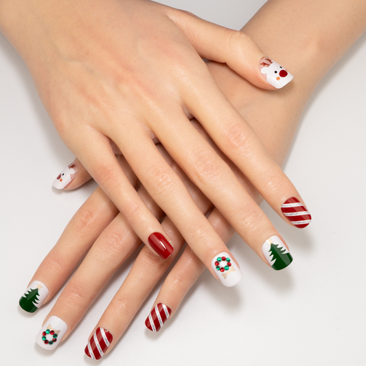Christmas Reindeer Short Square Press-On Nails