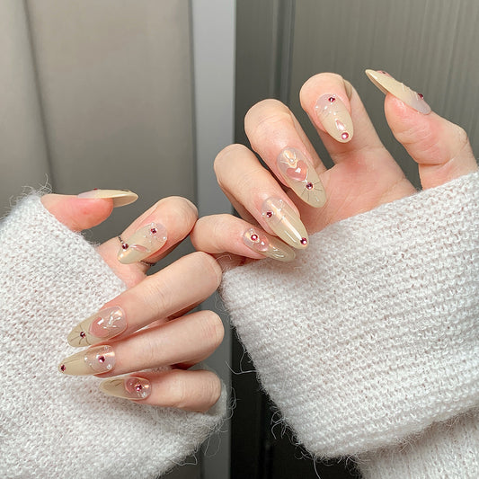 Golden Heart Almond Sweet Luxury Press-On Nails