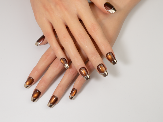 Autumn Sunlight Press-On Nails | Handmade Amber Cat Eye Square