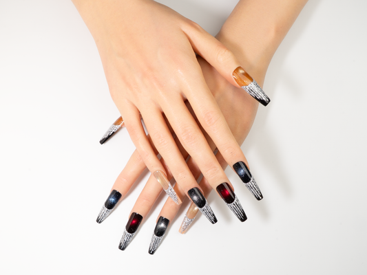 Night Crystal Cat Eye Press-Ons | Handmade Glitter Fade Conffin