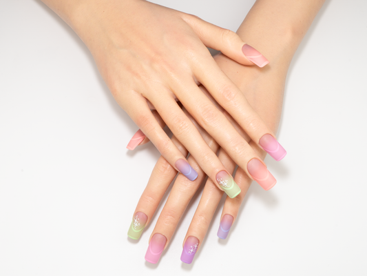 3D Outline Rainbow Press-On | Matte French Square Nails