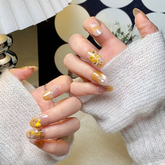 Light Nude Pink Amber Floral Press-On Nails