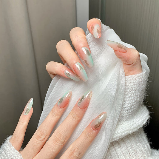 Pastel Gradient Gold Leaf Almond Press-On Nails