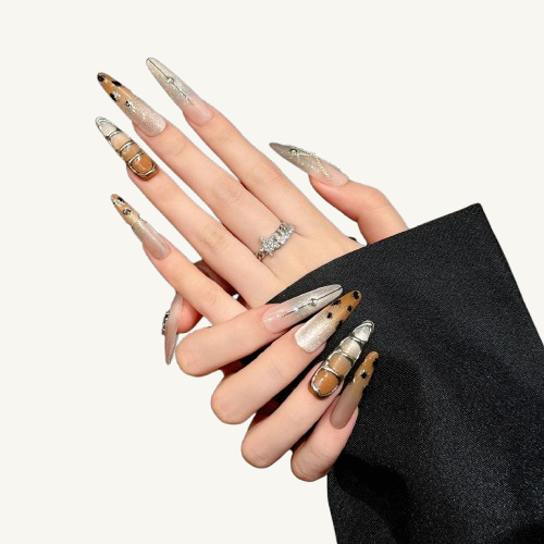 Caramel Leopard Press-On Nails | Long Stiletto Handmade Fake Nails