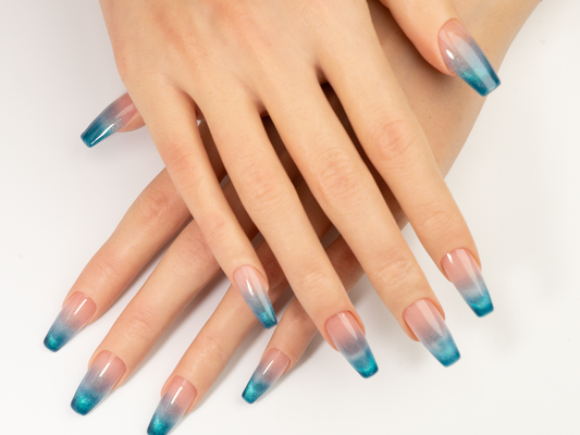 Blue Pink Ombre Press On Nails | Glitter French | Handmade