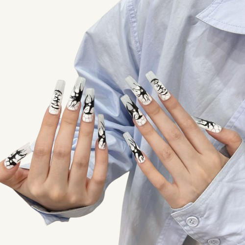 Gothic Graffiti Press-On Nails | Long Square Handmade Fake Nails