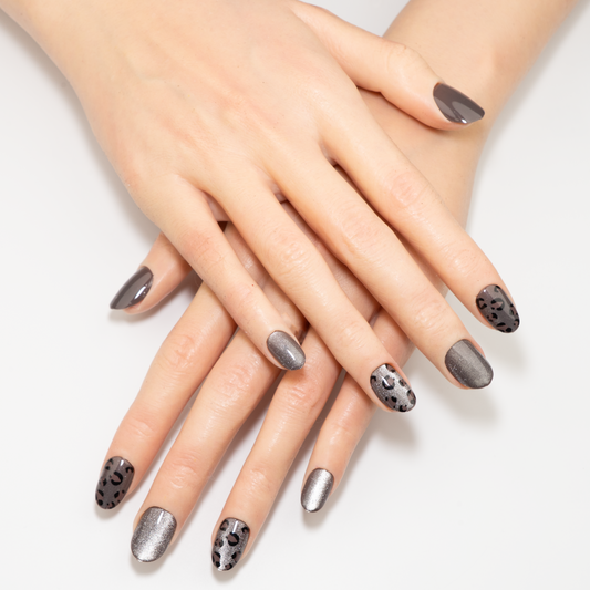 Mocha Leopard Silver Glitter Oval Press-On Nails