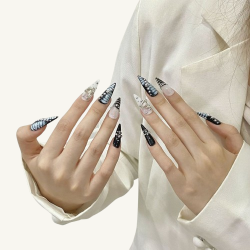 Punk Style Press-On Nails | Long Stiletto Handmade Fake Nails