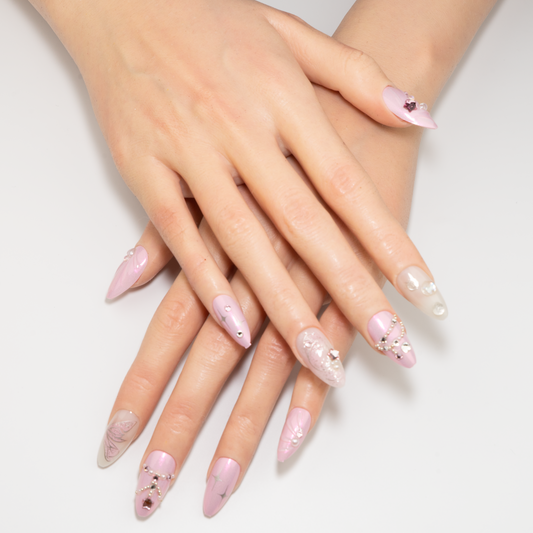 Pink Butterfly Almond Press-On Nails