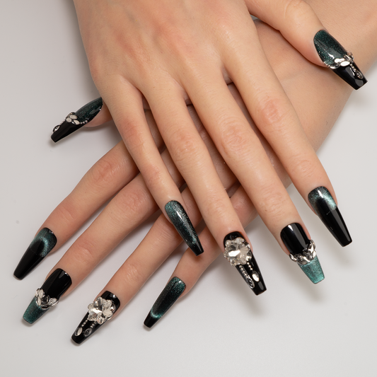 Galaxy Cat Eye Blue-Black Press-On Nails