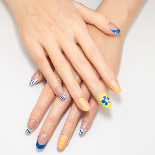 Blue Yellow Pop Art Oval Press-Ons Nails