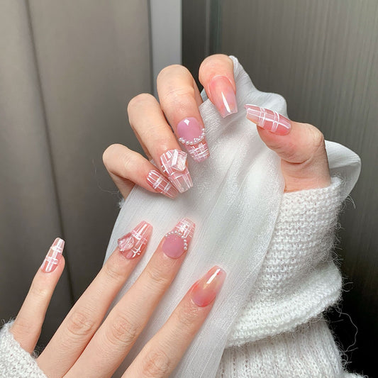 Pink Plaid Trapezoid Press-On Nails