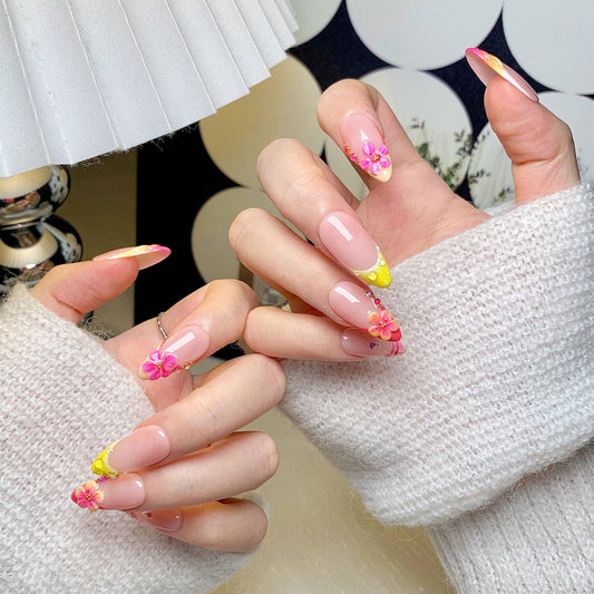 Blossom Gradient Short Almond Press-On Nails