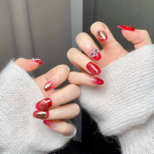 Red-Gold God of Wealth Press-On Nails