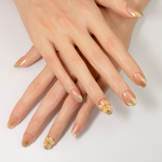 Flower 3D Floral Gold Ombre Press-On Nails