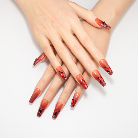 Vampire Kiss Press-On Nails | Handmade Blood Gem Glitter | Ballerina