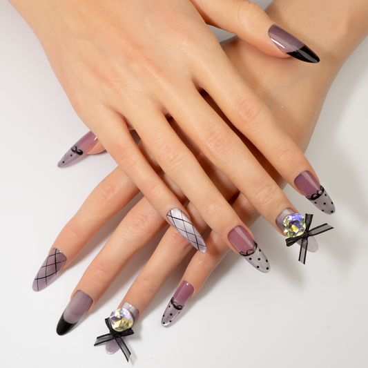 Lace Polka Dot Oval Press-On Nails