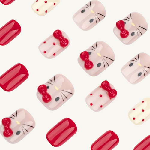 Red Bow Press-On Nails | Short Square