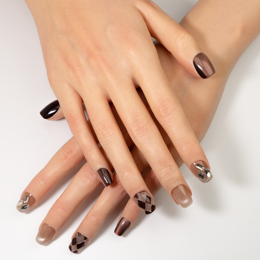 Cat Eye Crystal Leaf Square Press-On Nails