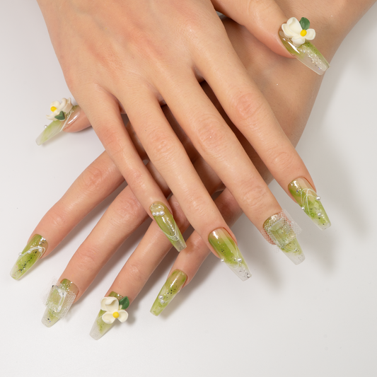 Long Lime Green Handmade Press-On Nails