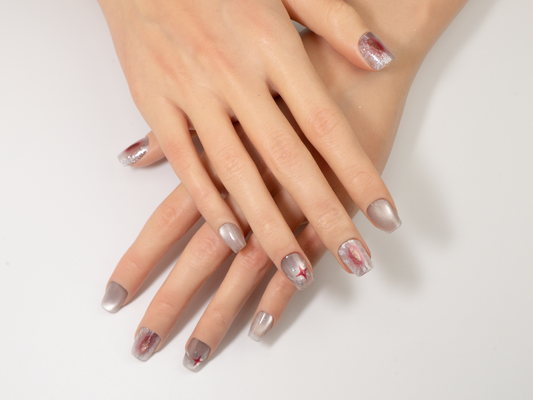 Galactic Beacon Press-On Nails | Handmade Star Glitter Cat Eye Coffin