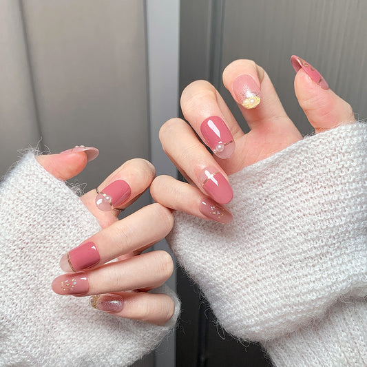 Pink-Gilded Mist Oval Press-On Nails