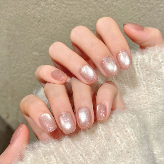 Pink Shimmer Short Square-Round Press-On Nails