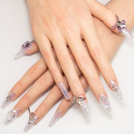 Sheer Glitter Coffin Press-On Nails